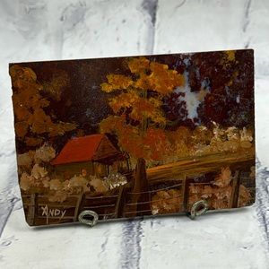 Artist Signed Oil Painting on Marble Fall Rural Farmhouse by "Andy"